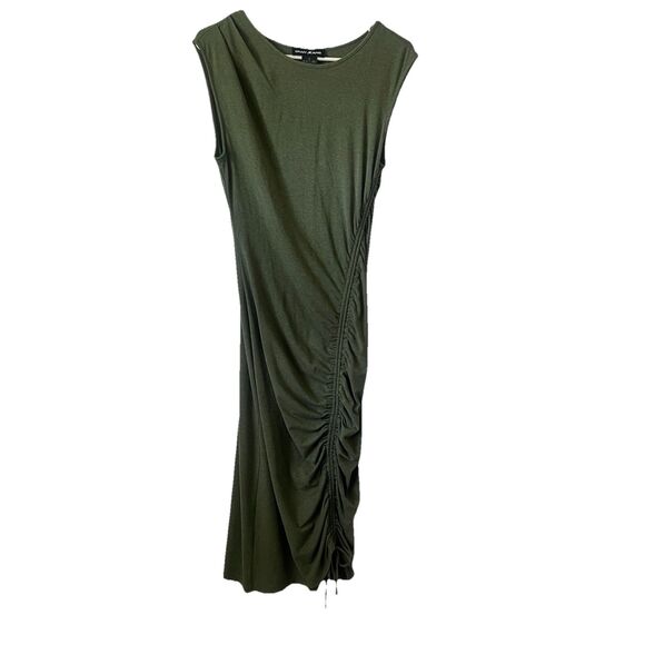 DKNY Green Side Ruched Stretch Midi Minimalist Bodycon Y2K Casual Dress Size M - Picture 1 of 7